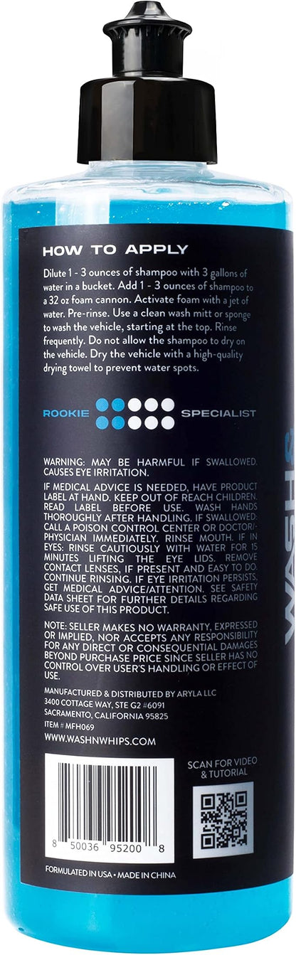 WASH&WHIPS Silverstone Car Wash Shampoo – pH Balanced Soap to Eliminate Grime, Dirt Without Scratching Paint, Foam Gun, Car Soap – Spot-Free Auto Detergent, 16 fl oz
