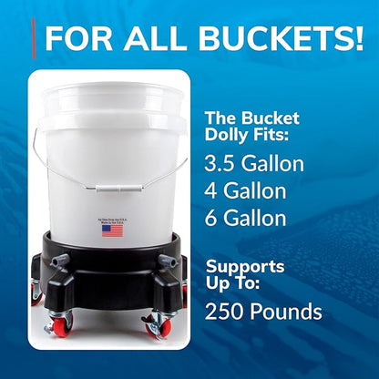 Grit Guard Bucket Dolly with Wheels - Rolling Detailing Wash Bucket with 5 Wheels and 2 Locking Casters Compatible with 2.5, 4, 5 and 6 Gallon Buckets (Blue, 3" Grey Casters) - Made in the USA
