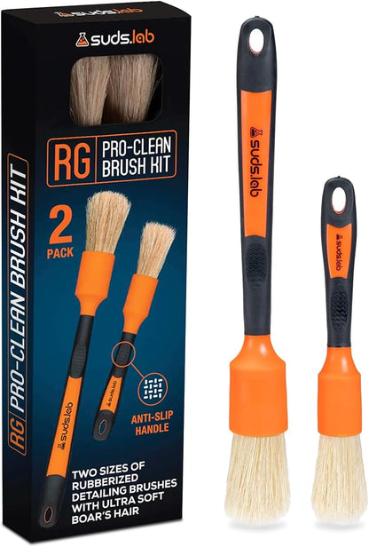 Suds Lab Detailing Brush with Rubberized Bristles, Car Detailing Wheel Brush Rim Cleaner 2 Pack