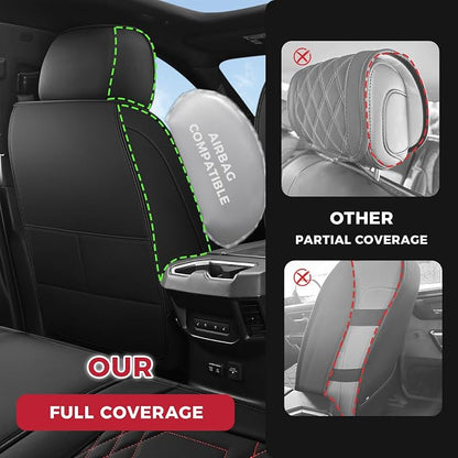 FREESOO Tundra Seat Covers 2026 2025 2024 2023 2022 Full Set, Fit for Toyota Tundra Crewmax Double Cab, Custom Truck Seat Covers with Waterproof Faux Leather BlackRed
