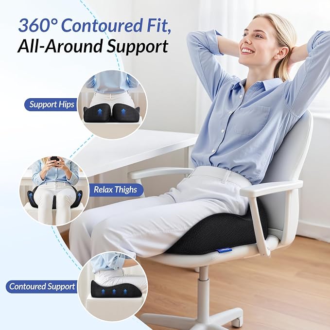 ZIKEE Pioneering Gel Seat Cushion for Sitting Without Stuffiness, Ergonomic Memory Foam Office Chair Cushion for Sciatica, Back, Tailbone Pain Relief, Anti-Slip Car Seat Cushion, Breathable Cover