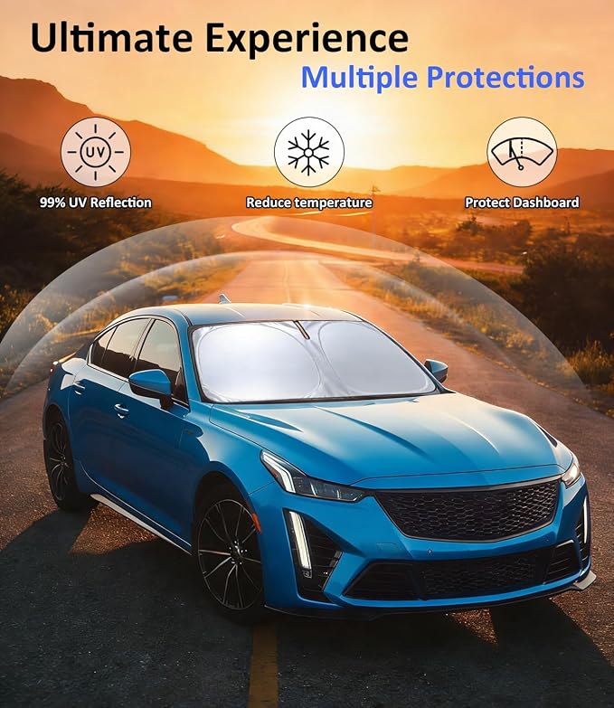 Windshield Sun Shade Custom-Fit for 2020-2026 Cadillac CT5 | Front Window Sun Visor Protector & Heat Shield, 240T Sunshade Protection Blocks UV Rays, Car Accessories