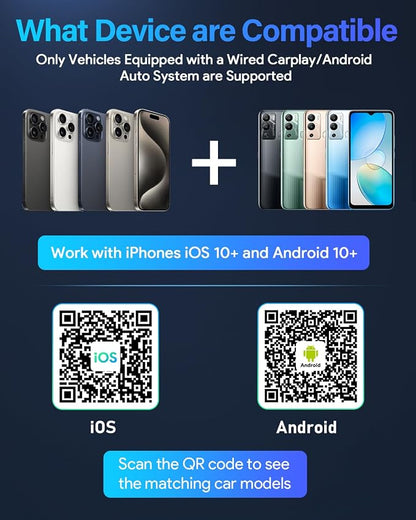 Ultra-Mini Wireless CarPlay Adapter with A9 Chip, 5.8GHz Wi-Fi Low Latency, 3-5 Sec Auto Connect, Universal Apple CarPlay/Android Auto Wireless Adapter for Factory Wired Cars