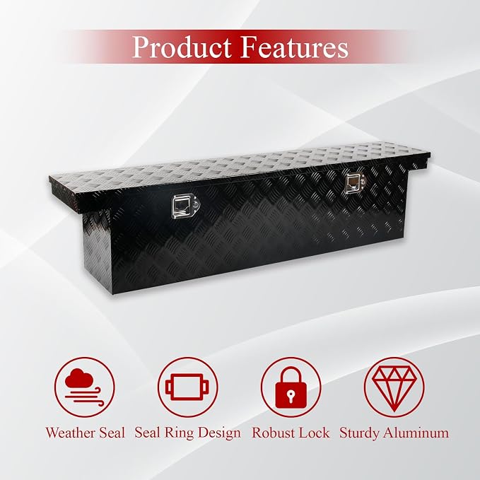 60''Inch Aluminum Truck Tool Box Trailer Chest Box Underbody Storage Organizer Waterproof Square Storage Organizer w/Lock & Keys Black(‎60" Lx12 Wx14 H) Only For Standard cab Or Regular CAB