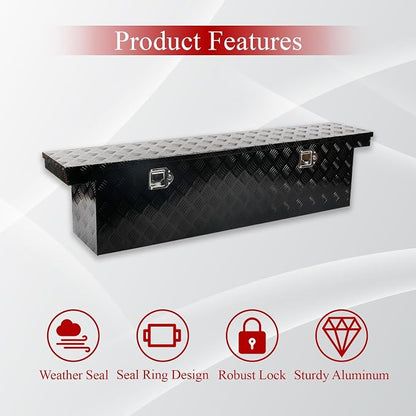60''Inch Aluminum Truck Tool Box Trailer Chest Box Underbody Storage Organizer Waterproof Square Storage Organizer w/Lock & Keys Black(‎60" Lx12 Wx14 H) Only For Standard cab Or Regular CAB