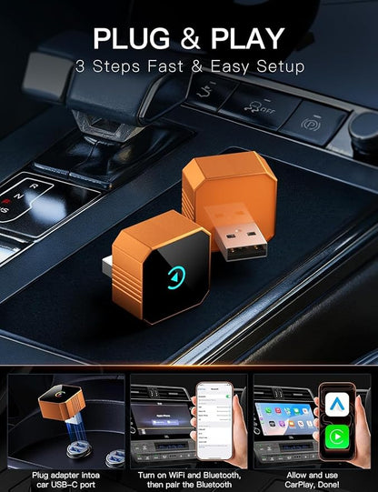 Wireless CarPlay Adapter for Apple Car Play Wireless Adapter, Android Auto Carplay Wireless Adapter, No Latency Bluetooth Carplay Adapter for iPhone iOS 10+ & Android 11+ & Car 2016+
