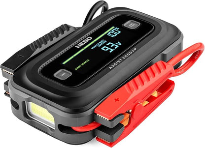 NEBO Assist 2500A Jump Starter | 2500 Peak Amps, Portable Battery Booster Pack for 12V Vehicles, Spark-Proof, USB-C Rechargeable Power Bank, LED Emergency Light, Compact 3-in-1 Roadside Kit