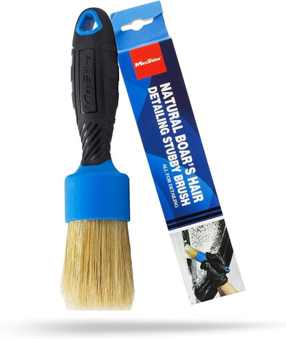 Maxshine Stubby Detailing Brush - Premium Detail Brush with 100% Natural Boar Hair Mixed Fiber for Auto, Wheels, Engine, Interior, Air Vents Cleaning - Bestselling Tool - Blue