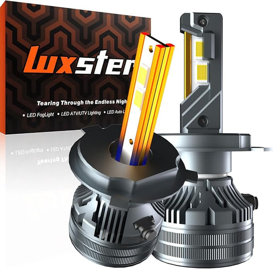 LUXSTER Punisher H4 9003 LED Bulbs, 60000LM Ultra Bright, Triple Copper Pipes Cooling Tech(Unique), Plug-N-Play Installation, 6000K Pure White Foglight, IP68 Waterproof, Pack of 2