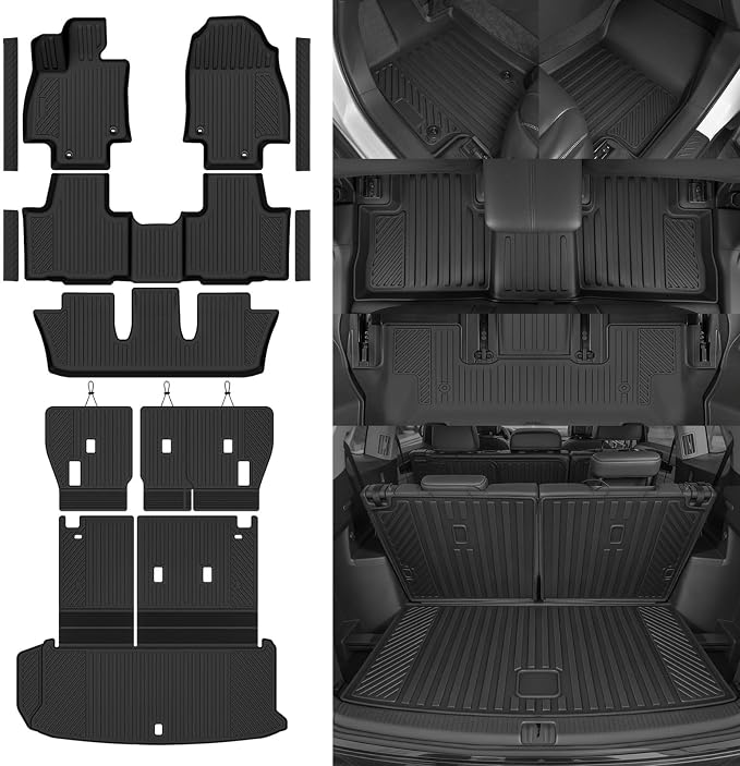 Custom Fit Floor Mats for 2024-2026 Toyota Grand Highlander 8 Seat/Bench Seat, All Weather TPE Floor Liner & Trunk Mat & 2nd/3rd Row Backrest Mat & Door Sill Guard, Full Set Interior Accessories