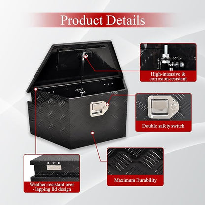 26'' Inch Aluminum Trailer Tongue Tool Box Truck Bed Toolbox Truck Trailer Chest Box Underbody Storage Organizer Waterproof Square Storage Organizer w/Lock & Keys Black(‎26" Lx13.3 Wx12 H)