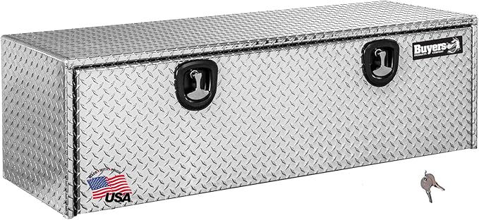 Buyers Products 1705147 Diamond Tread Aluminum Topsider Truck Box with Lockable T-Handle Latch, 24 x 24 x 72 Inch, Truck Storage and Organizer, Made in the USA, Silver