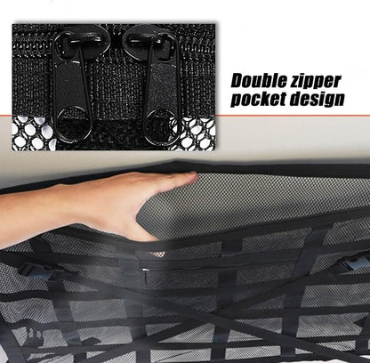 Overhead Car Organizer, Compatible with Jeep Gladiator Sport/Rubicon 2020-2025 Car Roof Storage Net Universal Car Ceiling Storage for Camping Storage Bag,Beige-Small
