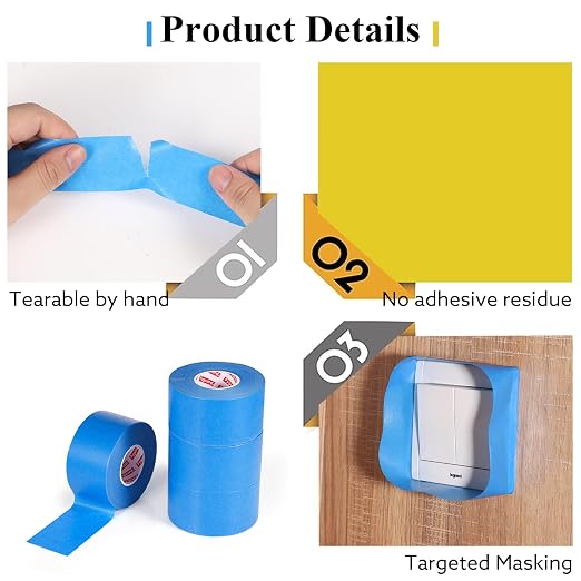 4 Rolls Painters Tape Blue Painters Tape 2 Inch Wide, Multi-Surface Masking Tape Bulk, 1.89 in x 220 Yd Total Blue Tape for Wall Painting Home Improvement DIY Crafts