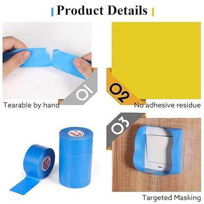 4 Rolls Painters Tape Blue Painters Tape 2 Inch Wide, Multi-Surface Masking Tape Bulk, 1.89 in x 220 Yd Total Blue Tape for Wall Painting Home Improvement DIY Crafts