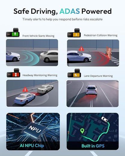 BOTSLAB 4K Dash Cam Front and Rear, 170° Ultra Wide 4K+2K Dashcam with ADAS, Night Vision, 24/7 Parking Mode, IMX415 STARVIS Sensor, WDR, 5.8GHz WiFi, Built-in GPS, Loop Recording (No SD Card)