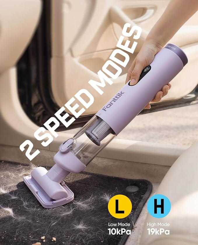 Fanttik Slim V10 Ultra Cordless Car Vacuum, 4-in-1 Portable Mini Vacuum with 19kPa Suction, Freely Combinable Accessories, 2 Suction Modes, Handheld Vac for Car, Small Jobs, Keyboard, Office (Purple)