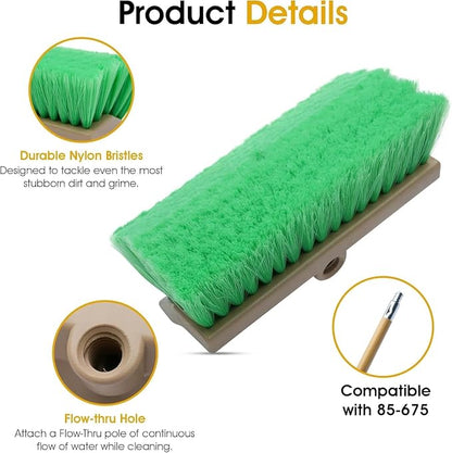 MICRO TEC 10" Truck Wash Brush Head - Soft Bristle Car Wash Brush, RV Boat Cleaning Brush, Bi-Level Auto Detailing Brush, Chemical Resistant Vehicle Wash Brush Head, Green - Pack of 1