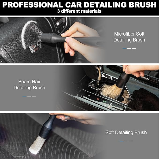 ThinkLearn Car Detailing Kit, Car Interior Detailing Kit, Including 7Pcs Auto Detailing Brushs and 200g Cleaning Gel (25% More Than 160g) Storage Bag, Car Accessories
