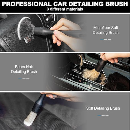 ThinkLearn Car Detailing Kit, Car Interior Detailing Kit, Including 7Pcs Auto Detailing Brushs and 200g Cleaning Gel (25% More Than 160g) Storage Bag, Car Accessories