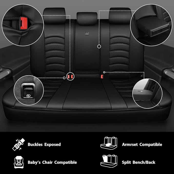 CAR PASS 3D Foam PU Leather Car Seat Covers, Universal Seat Covers Full Sets for Trucks SUV Sedan Automotive Seat Covers Armrest Airbag Compatible Waterproof Comfortable Faux Nappa Leather Pure Black