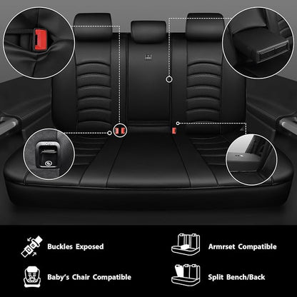 CAR PASS 3D Foam PU Leather Car Seat Covers, Universal Seat Covers Full Sets for Trucks SUV Sedan Automotive Seat Covers Armrest Airbag Compatible Waterproof Comfortable Faux Nappa Leather Pure Black
