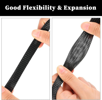 Xuniea 96ft Wire Loom Braided Cable Sleeve Covers Cord Management with 127 Pcs Tube Heat Shrinkable for Audio Video Cable Cord Protectors from Pets (1/2, 1/4, 3/8 Inch,Black and Red)