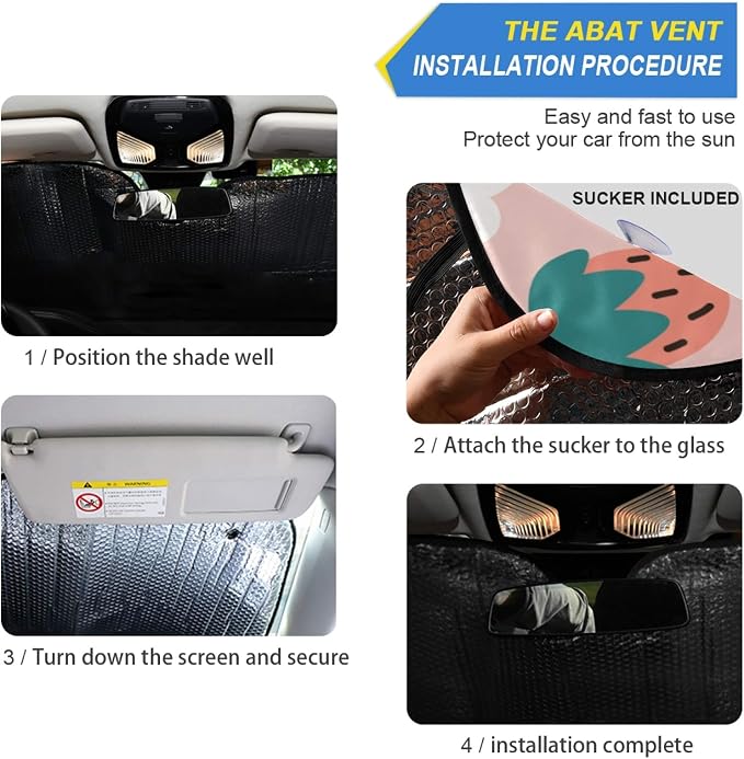 Qilmy Car Windshield Sun Shade Cute Summer Strawberry Cars Visor Front Windshield Sun Protector to Keep Cooler Vehicle Automotive Sunshade Interior Heat and UV Protection 55"x27.6"