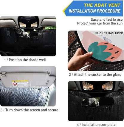Qilmy Car Windshield Sun Shade Cute Summer Strawberry Cars Visor Front Windshield Sun Protector to Keep Cooler Vehicle Automotive Sunshade Interior Heat and UV Protection 55"x27.6"