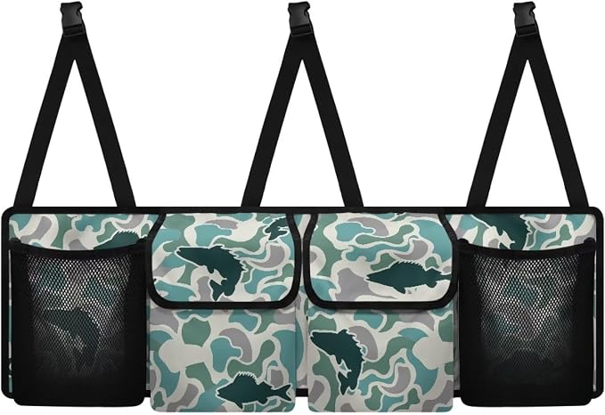 Fish Green Camo Trunk Storage Organizer Waterproof Collapsible Car Storage Bag with 4 Pockets Space Saving Car Trunk Storage Organizer with Lid for Cars Sedans SUVs
