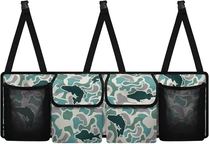 Fish Green Camo Trunk Storage Organizer Waterproof Collapsible Car Storage Bag with 4 Pockets Space Saving Car Trunk Storage Organizer with Lid for Cars Sedans SUVs