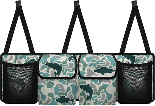 Fish Green Camo Trunk Storage Organizer Waterproof Collapsible Car Storage Bag with 4 Pockets Space Saving Car Trunk Storage Organizer with Lid for Cars Sedans SUVs