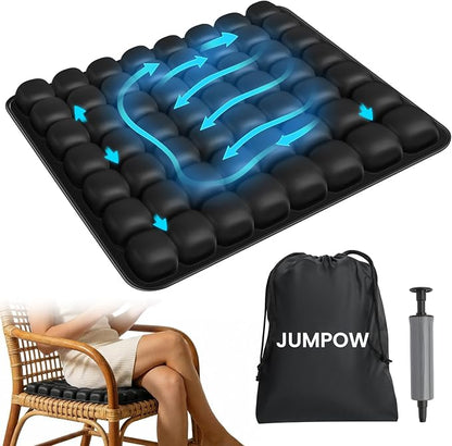 JUMPOW Inflatable Seat Cushion for Travel & Office Chairs, Pressure Relief Air Travel Cushion with Pump for Long Sitting, Car Seats, Airplane Travel Seat Cushion, Portable & Comfortable