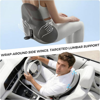 BEBAS Ergonomic Lumbar Support Pillow for Car, Memory Foam Back Support for Driving, Lower Back Pillow for Pain Relief, Comfort Lumbar Cushion for Office Chairs, Car Seat, Wheelchair -Gray
