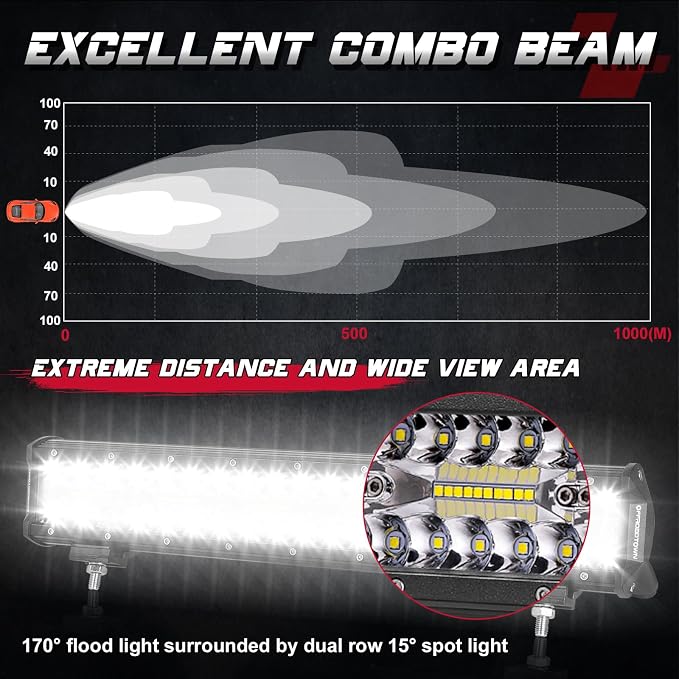 OFFROADTOWN 18inch LED Light Bar Off Road Driving Lights Fog Light Waterproof Work Light Bumper Lights for Truck Pickup UTV SUV Bronco Can-Am