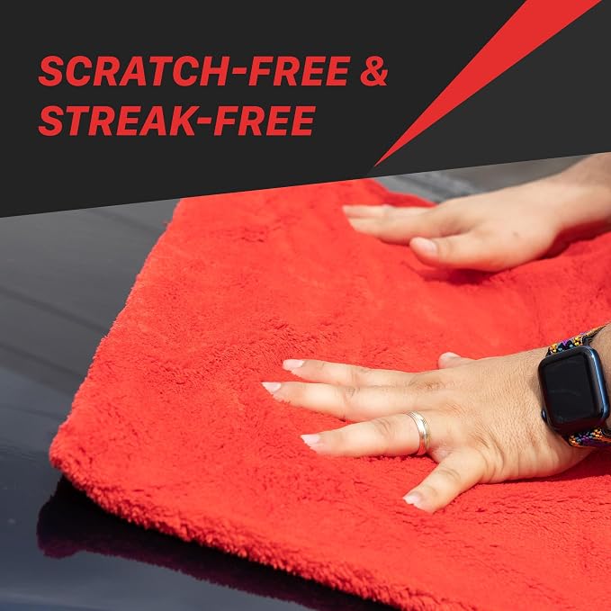 Maxshine Big Red Microfiber Towel (1000GSM) - Large Plush, Rinse-Free, Double-Sided Detailing for Cars (20”x28” / 51x71cm), Professional Auto Detailing Towel