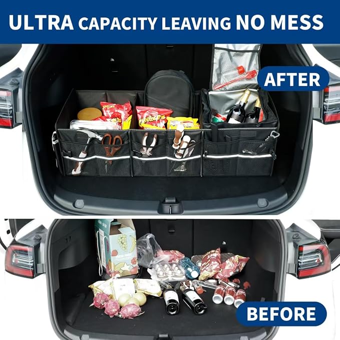 Front Trunk Organizer with Leakproof Cooler Bag for Tesla Model Y Model 3 2017-2025, Frunk Storage Collapsible Container Box Compatible with Front Rear Trunk Seats for Accessories, Black