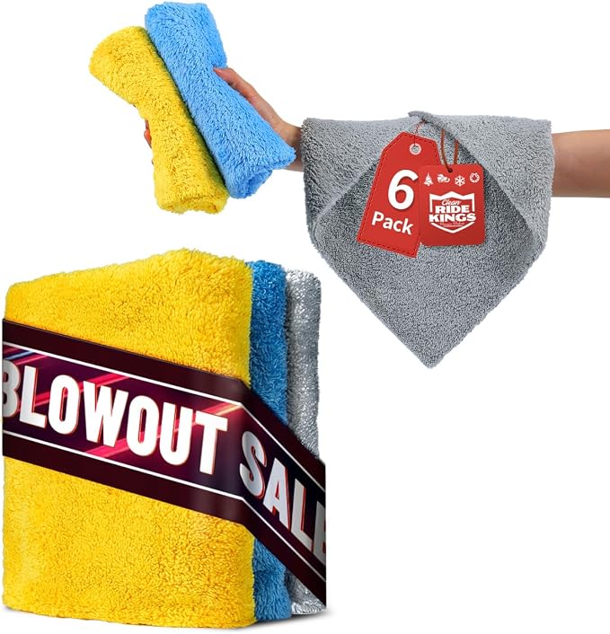 Car Wash Drying Towels, 450gsm Ultra-Thick Absorbent Lint-Free Extra Soft Microfiber Rags for Car Detailing, Interior & Exterior Cleaning Cloths, 16in x 16in - Microfiber, Mixed Colors, 6 Packs