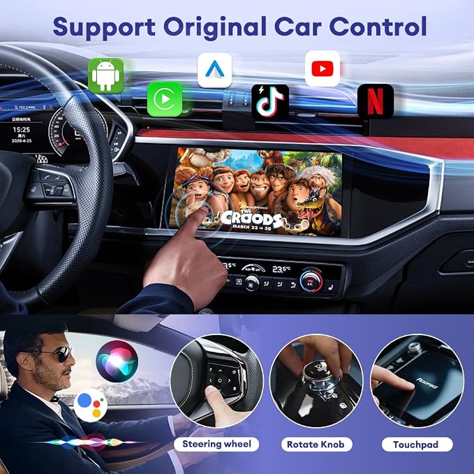 Carlinkit CP2A Pro Wireless CarPlay Adapter- Supports for Netflix/YouTube/TikTok Lite Streaming for Factory Wired CarPlay Cars, Wireless Android Auto & Car Play Dongle, USB-A/C, Online Upgrade
