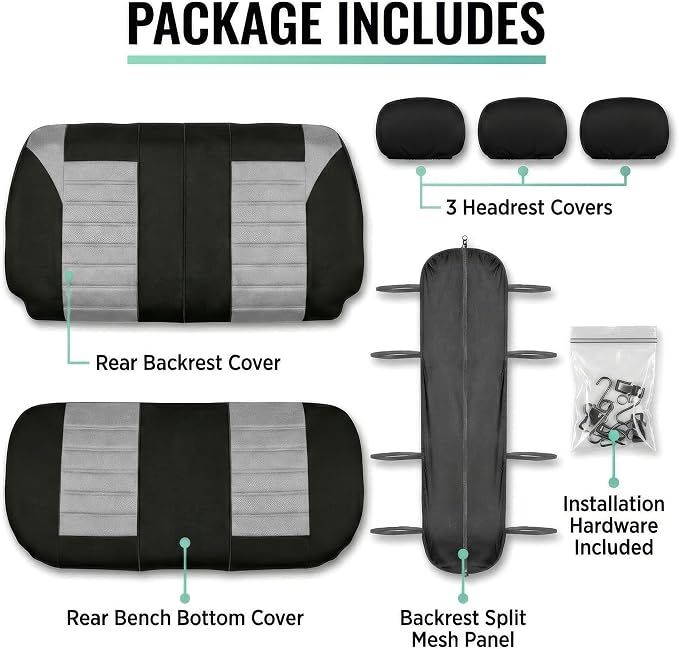 FH Group Car Seat Cover for Back Seat Premium 3D Air Mesh Gray Seat Cover Universal Fit Rear Seat Cover Split Bench Car Seat Protector for Dogs and Kids, Car Interior Accessories for SUV Sedan Van
