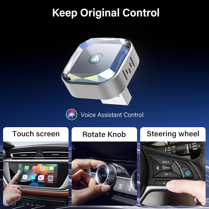 Wireless CarPlay Adapter for Apple iPhone & Android, Plug and Play 2-in-1 Wireless Car Dongle Bluetooth 5.4 Car Play Adapter, Wired to Wireless USB-A/Type-C Port Mini Sized & Fast Connection