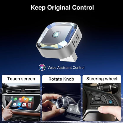 Wireless CarPlay Adapter for Apple iPhone & Android, Plug and Play 2-in-1 Wireless Car Dongle Bluetooth 5.4 Car Play Adapter, Wired to Wireless USB-A/Type-C Port Mini Sized & Fast Connection