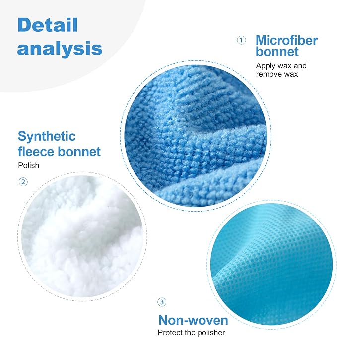 S SATC 20 PCS Car Orbital Buffer Pads Bonnet 7-8 Inch Microfiber Polishing Bonnet Buffing Pad for Car Polishing, Cleaning, Waxing