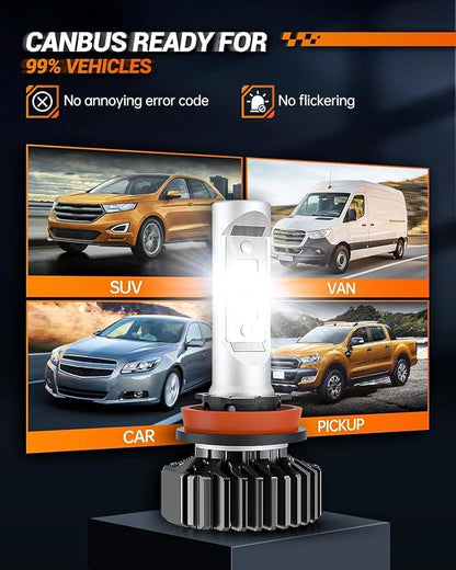 SEALIGHT H11 Light Bulbs, 30000LM 700% Brighter Fog Light with Turbo Fan,5 Mins Quick Installation, IP67 Waterproof Bulbs Pack of 2