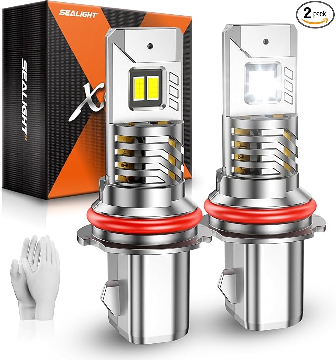 SEALIGHT 9004 Bulbs, 48,000LM 900% Brightness Light Bulbs, 6500K Cool White with 15000RPM Fan, Plug and Play ATV/UTV, 10-Year Extended Lifespan IP68 Waterproof, Pack of 2