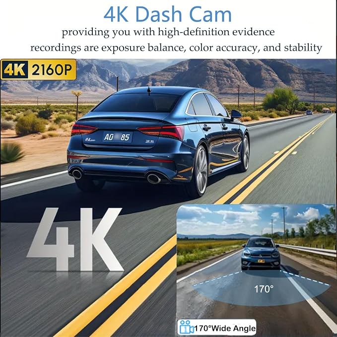 4K Dash Cam Front, WiFi Dash Camera for Cars, Mini Dashcam with Super Night Vision,1.97 Inch Screen, Loop Recording, G-Sensor, WDR, Parking Monitor, 64GB Card Included (4K Mini Dash Cam)