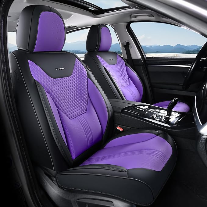 Coverado Car Seat Covers Full Set, Front Seat Covers with Lumbar Support and Back Seat Cover Waterproof Leather Automotive Seat Cover, Universal Car Interior Protectors Cushion for Most Cars