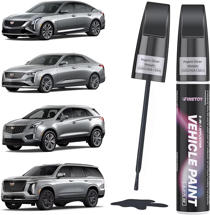 Argent Silver Metallic(GXD/WA130H) Touch up Paint for Cadillac, Quick & Easy Fix for Car Scratches, 2 in 1 Car Touch up Paint with Pen Tip and Brush, Auto Scratch Repair Pen with Exact Color Match