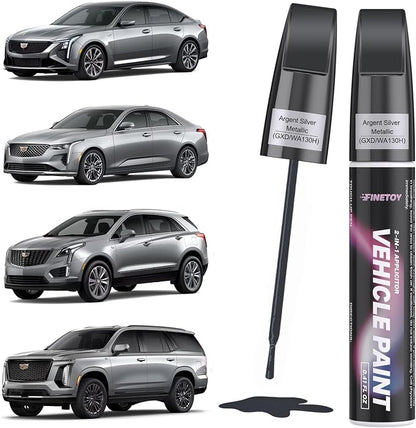 Argent Silver Metallic(GXD/WA130H) Touch up Paint for Cadillac, Quick & Easy Fix for Car Scratches, 2 in 1 Car Touch up Paint with Pen Tip and Brush, Auto Scratch Repair Pen with Exact Color Match