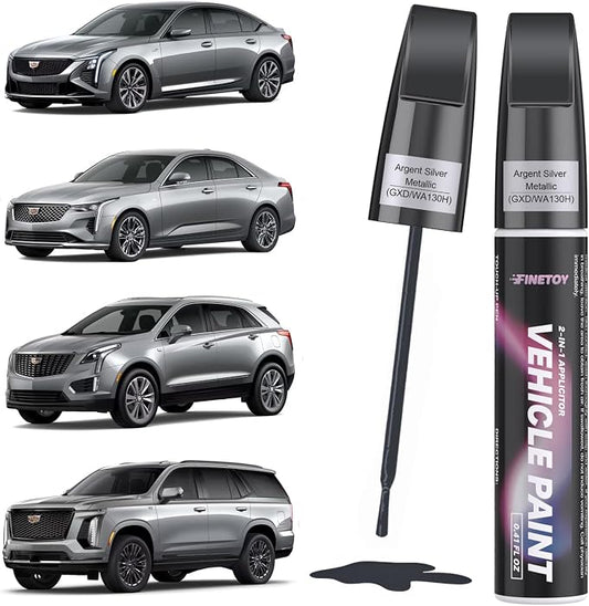 Argent Silver Metallic(GXD/WA130H) Touch up Paint for Cadillac, Quick & Easy Fix for Car Scratches, 2 in 1 Car Touch up Paint with Pen Tip and Brush, Auto Scratch Repair Pen with Exact Color Match